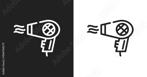 Hair dryer icon. Linear black, white icon from pet grooming collection. Outline hair dryer vector. Thin line symbol isolated on white and black background