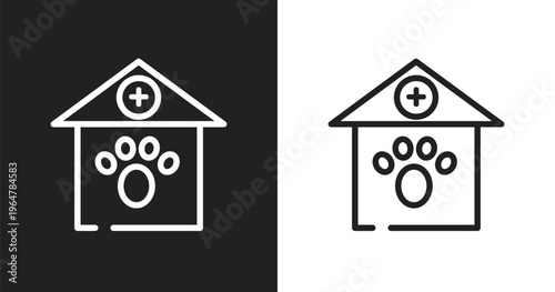 Veterinary icon. Linear black, white icon from pet grooming collection. Outline veterinary vector. Thin line symbol isolated on white and black background