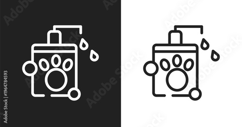Pet shampoo icon. Linear black, white icon from pet grooming collection. Outline pet shampoo vector. Thin line symbol isolated on white and black background