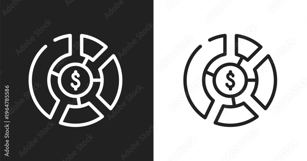 Fototapeta premium Allocation icon. Linear black, white icon from investing collection. Outline allocation vector. Thin line symbol isolated on white and black background