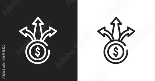Diversify icon. Linear black, white icon from investing collection. Outline diversify vector. Thin line symbol isolated on white and black background