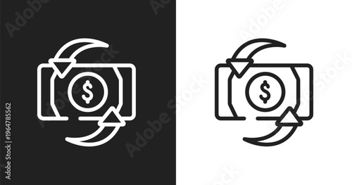 Return on investment icon. Linear black, white icon from investing collection. Outline return on investment vector. Thin line symbol isolated on white and black background