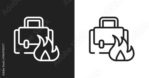 Burning icon. Linear black, white icon from jobless collection. Outline burning vector. Thin line symbol isolated on white and black background