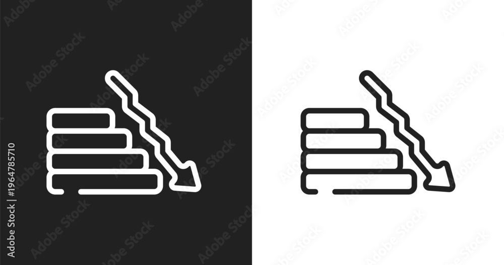 Fototapeta premium Fallen icon. Linear black, white icon from business collection. Outline fallen vector. Thin line symbol isolated on white and black background