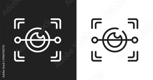 Eye scan icon. Linear black, white icon from banking and finance collection. Outline eye scan vector. Thin line symbol isolated on white and black background