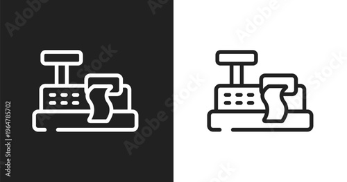 Cashier machine icon. Linear black, white icon from trade collection. Outline cashier machine vector. Thin line symbol isolated on white and black background