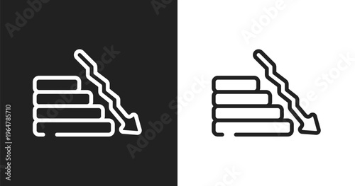 Fallen icon. Linear black, white icon from business collection. Outline fallen vector. Thin line symbol isolated on white and black background