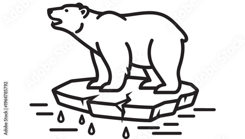 Bear polar standing on melting ice with water drops around, climate change symbol featuring global warming, Arctic, wildlife with animal and