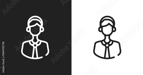 Telemarketer icon. Linear black, white icon from business collection. Outline telemarketer vector. Thin line symbol isolated on white and black background