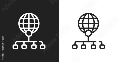 Distribute icon. Linear black, white icon from cryptocurrency collection. Outline distribute vector. Thin line symbol isolated on white and black background