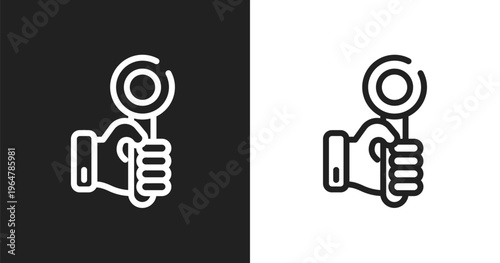 Hand up icon. Linear black, white icon from auction collection. Outline hand up vector. Thin line symbol isolated on white and black background