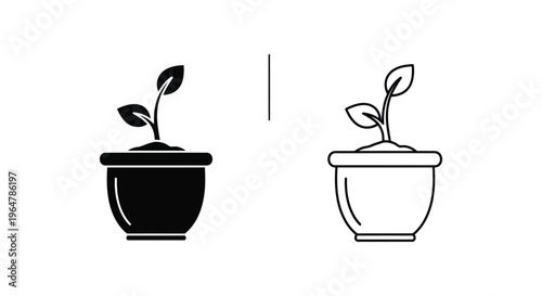 Black and white plant pots with sprouts Vector