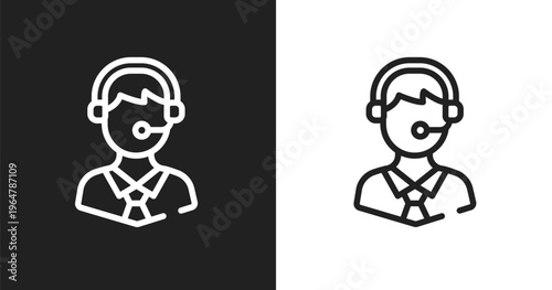 Call centre icon. Linear black, white icon from support collection. Outline call centre vector. Thin line symbol isolated on white and black background