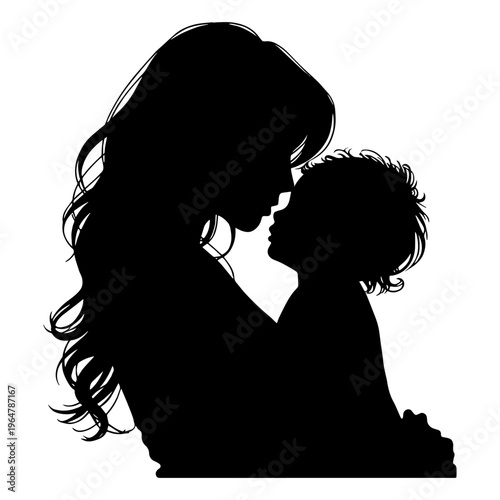 Black silhouette of a mother holding her newborn baby, creating a strong emotional visual about protection, care, and maternal affection