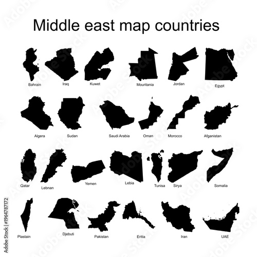 Arab and middle east countries map vector