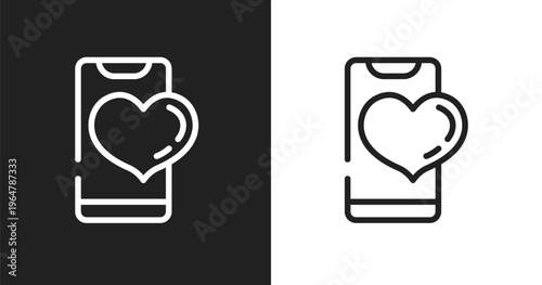 Phone with heart icon. Linear black, white icon from smartphones collection. Outline phone with heart vector. Thin line symbol isolated on white and black background