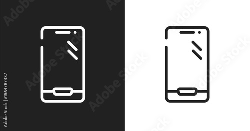 Modern smartphone icon. Linear black, white icon from smartphones collection. Outline modern smartphone vector. Thin line symbol isolated on white and black background