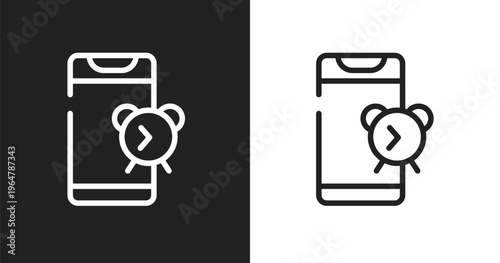 Alarm phone icon. Linear black, white icon from smartphones collection. Outline alarm phone vector. Thin line symbol isolated on white and black background