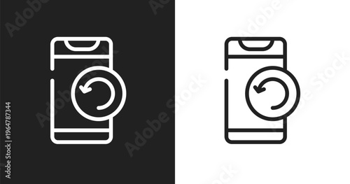 Phone with refresh arrows icon. Linear black, white icon from smartphones collection. Outline phone with refresh arrows icon vector. Thin line symbol for use on web and mobile apps, logo, print