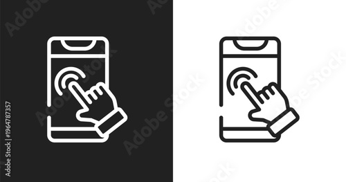 Phone touch icon. Linear black, white icon from smartphones collection. Outline phone touch vector. Thin line symbol isolated on white and black background