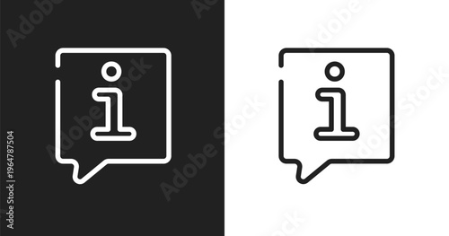 Speech bubble information icon. Linear black, white icon from talking collection. Outline speech bubble information vector. Thin line symbol isolated on white and black background