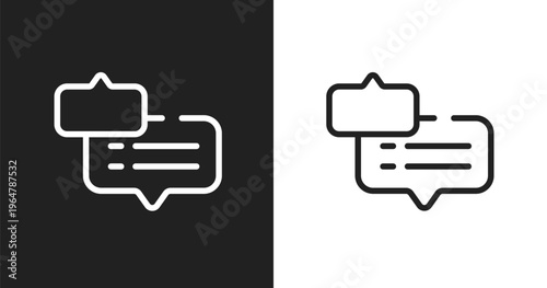 Chat bubble with ellipsis icon. Linear black, white icon from chatting collection. Outline chat bubble with ellipsis vector. Thin line symbol isolated on white and black background