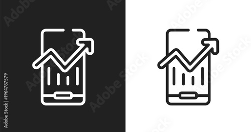 Mobile analytics icon. Linear black, white icon from mobile analytics collection. Outline mobile analytics vector. Thin line symbol isolated on white and black background