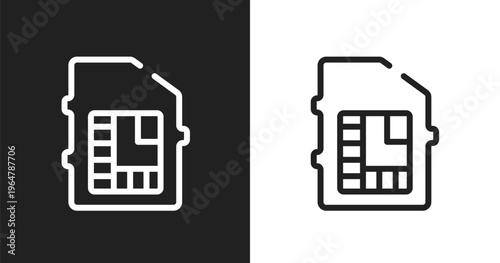 Phone sim card chip icon. Linear black, white icon from phoneset collection. Outline phone sim card chip vector. Thin line symbol isolated on white and black background