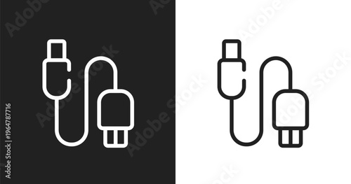Usb connector icon. Linear black, white icon from mobile phones collection. Outline usb connector vector. Thin line symbol isolated on white and black background