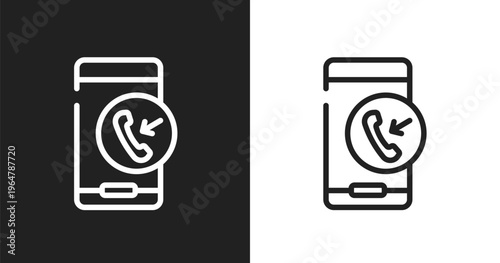 Incoming call symbol icon. Linear black, white icon from mobile phones collection. Outline incoming call symbol vector. Thin line symbol isolated on white and black background