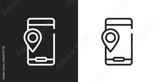 Gps sign icon. Linear black, white icon from mobile phones collection. Outline gps sign vector. Thin line symbol isolated on white and black background