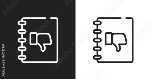 Complaints book icon. Linear black, white icon from discussion collection. Outline complaints book vector. Thin line symbol isolated on white and black background