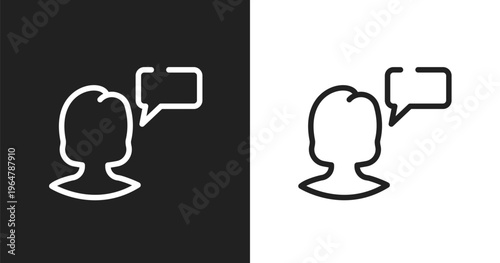 Monologue icon. Linear black, white icon from discussion collection. Outline monologue vector. Thin line symbol isolated on white and black background