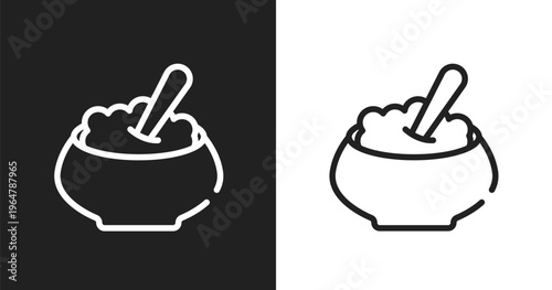 Porridge icon. Linear black, white icon from thanksgiving collection. Outline porridge vector. Thin line symbol isolated on white and black background