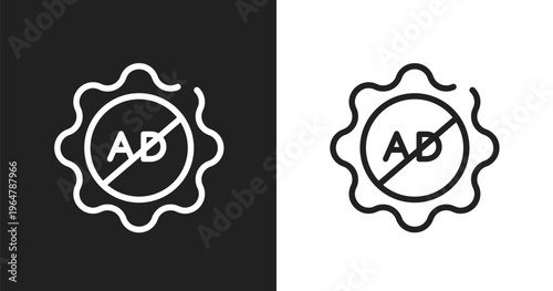Ad block icon. Linear black, white icon from digital marketing and technology collection. Outline ad block vector. Thin line symbol isolated on white and black background