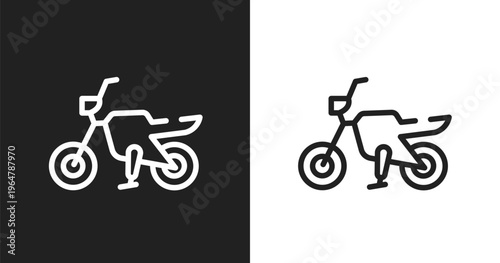 Motorbike icon. Linear black, white icon from internet of things collection. Outline motorbike vector. Thin line symbol isolated on white and black background