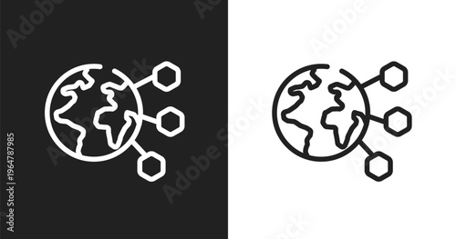 Planet earth icon. Linear black, white icon from internet of things collection. Outline planet earth vector. Thin line symbol isolated on white and black background