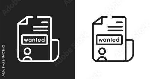 Wanted icon. Linear black, white icon from news collection. Outline wanted vector. Thin line symbol isolated on white and black background