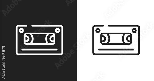 Audio tape icon. Linear black, white icon from interview collection. Outline audio tape vector. Thin line symbol isolated on white and black background