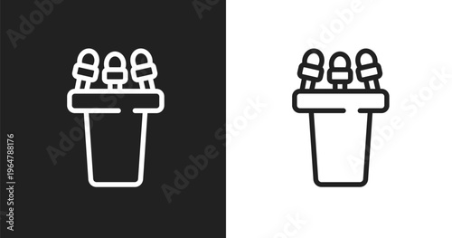 Press conference icon. Linear black, white icon from interview collection. Outline press conference vector. Thin line symbol isolated on white and black background