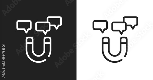 Magnetic icon. Linear black, white icon from social network collection. Outline magnetic vector. Thin line symbol isolated on white and black background