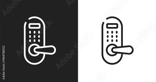 Door lock icon. Linear black, white icon from internet of thing collection. Outline door lock vector. Thin line symbol isolated on white and black background