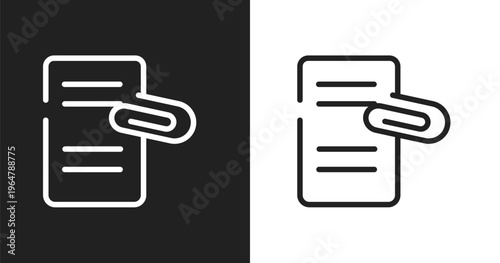Attached file icon. Linear black, white icon from email collection. Outline attached file vector. Thin line symbol isolated on white and black background