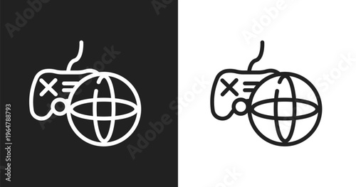 Online game icon. Linear black, white icon from mobile network collection. Outline online game vector. Thin line symbol isolated on white and black background