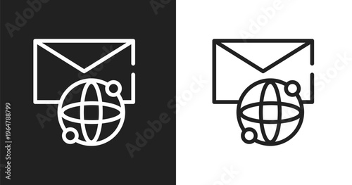 International mail icon. Linear black, white icon from post office collection. Outline international mail vector. Thin line symbol isolated on white and black background