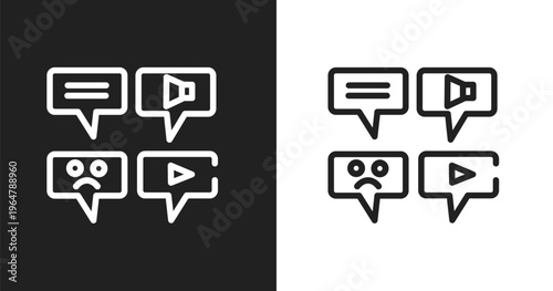 Message types icon. Linear black, white icon from dialogue assets collection. Outline message types vector. Thin line symbol isolated on white and black background
