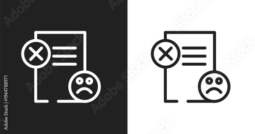 Dissatisfaction icon. Linear black, white icon from customer reviews collection. Outline dissatisfaction vector. Thin line symbol isolated on white and black background