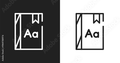Dictionary icon. Linear black, white icon from communition collection. Outline dictionary vector. Thin line symbol isolated on white and black background