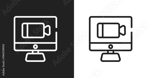 Videocall icon. Linear black, white icon from communication collection. Outline videocall vector. Thin line symbol isolated on white and black background