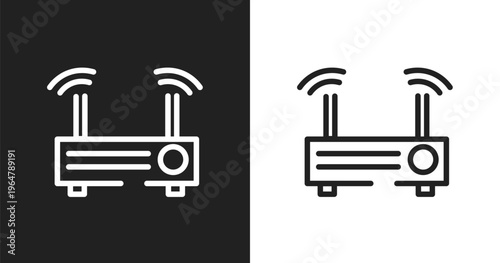 Modem icon. Linear black, white icon from communication collection. Outline modem vector. Thin line symbol isolated on white and black background